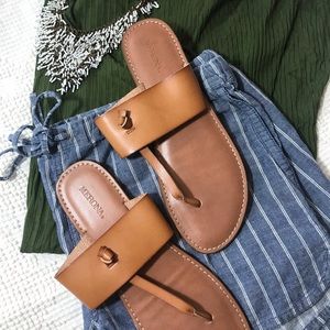 Merona tan/cognac faux leather slip on sandals